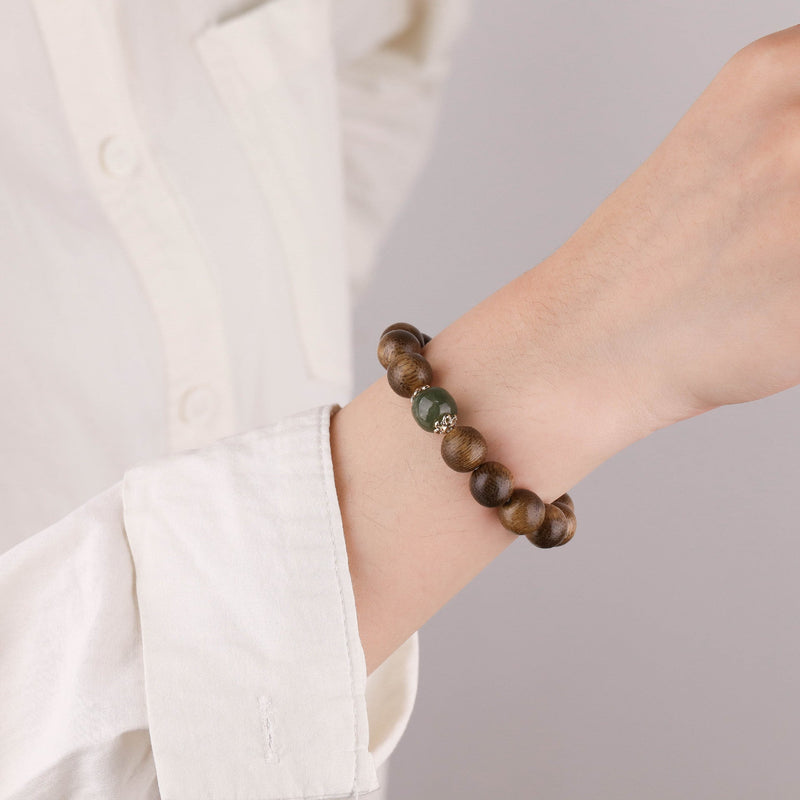 Pulsera de perlas de madera de agar para mujer, perlas de vidrio y doradas, modelo Pauline