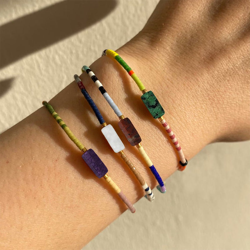 Pulsera de perlas japonesas Miyuki, adornada con una piedra natural, ajustable, modelo Utiwa