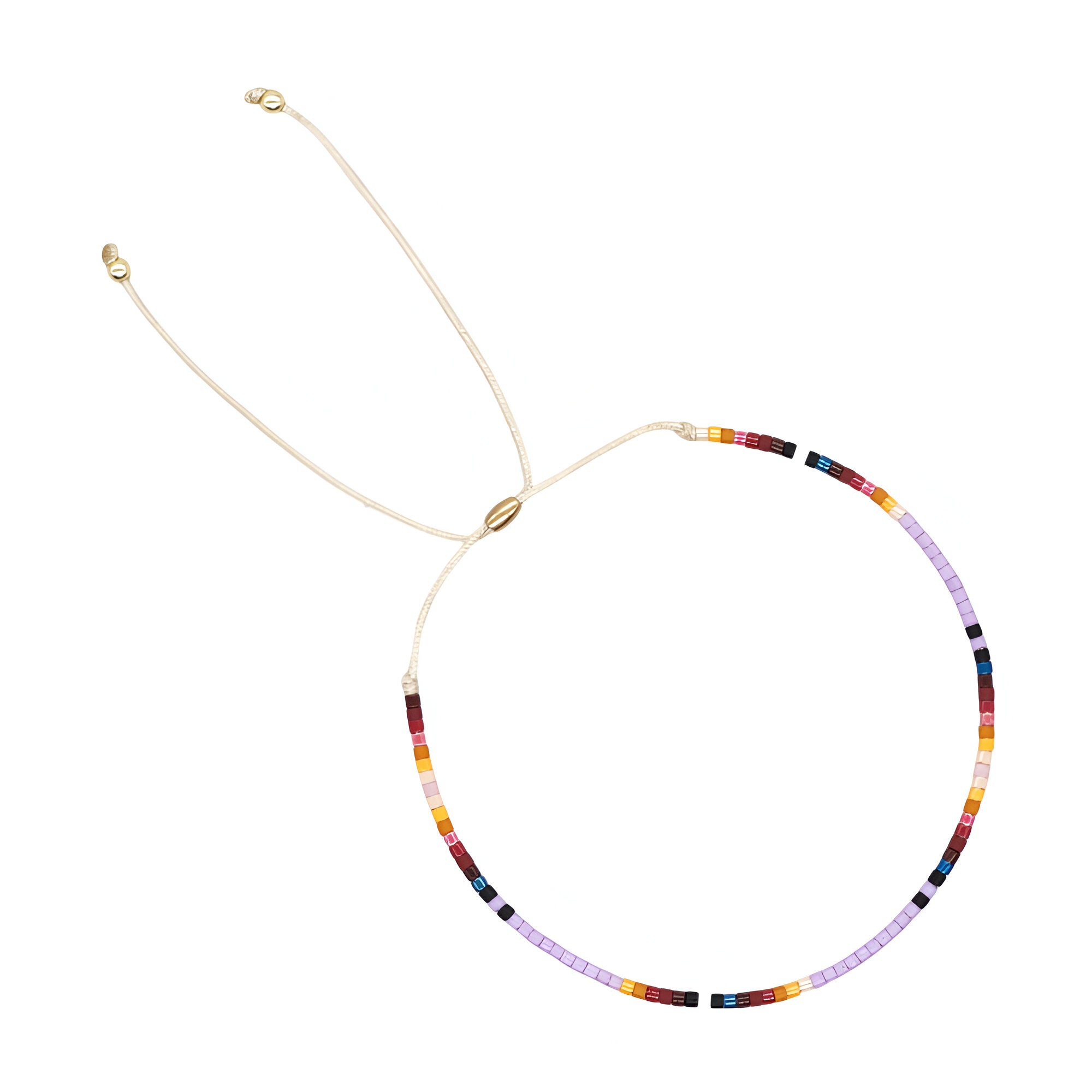 Bracelet ajustable en perles japonaises multicolores style Kumiko avec fermoir doré.