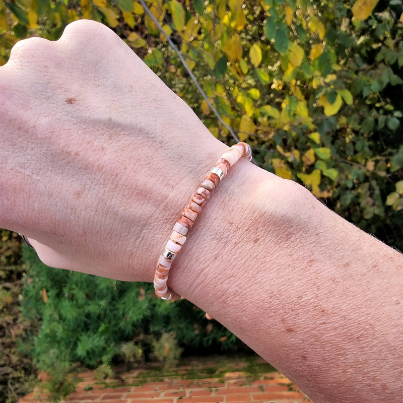 Pulsera de cuentas heishi, jaspe imperial rosa, unisex, modelo Ayumi