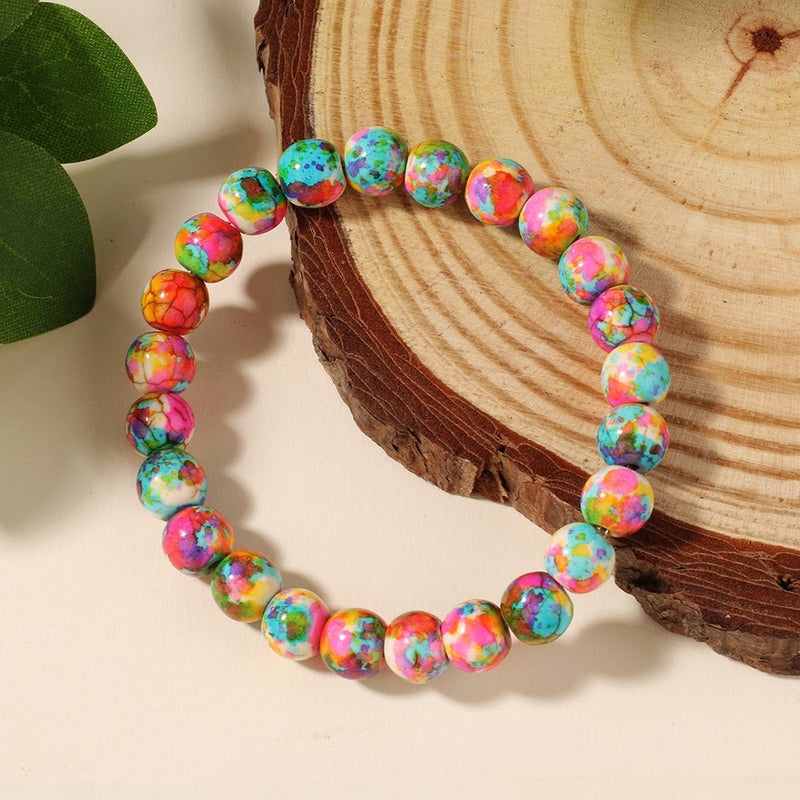 Bracelet en perles multicolores de jaspe, pierre naturelle élastique pour une meilleure énergie, modèle Voda - La Boutique du Bracelet