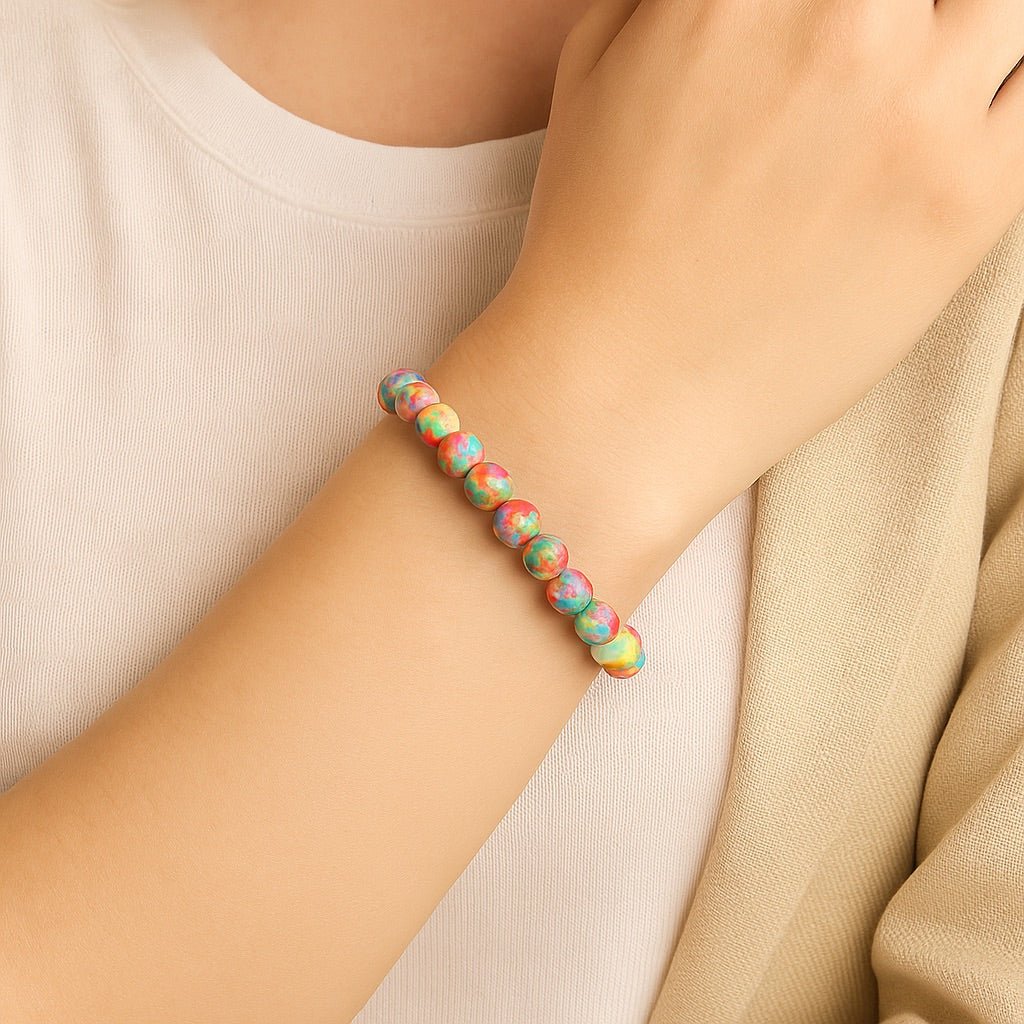Bracelet en perles multicolores de jaspe, pierre naturelle élastique pour une meilleure énergie, modèle Voda - La Boutique du Bracelet