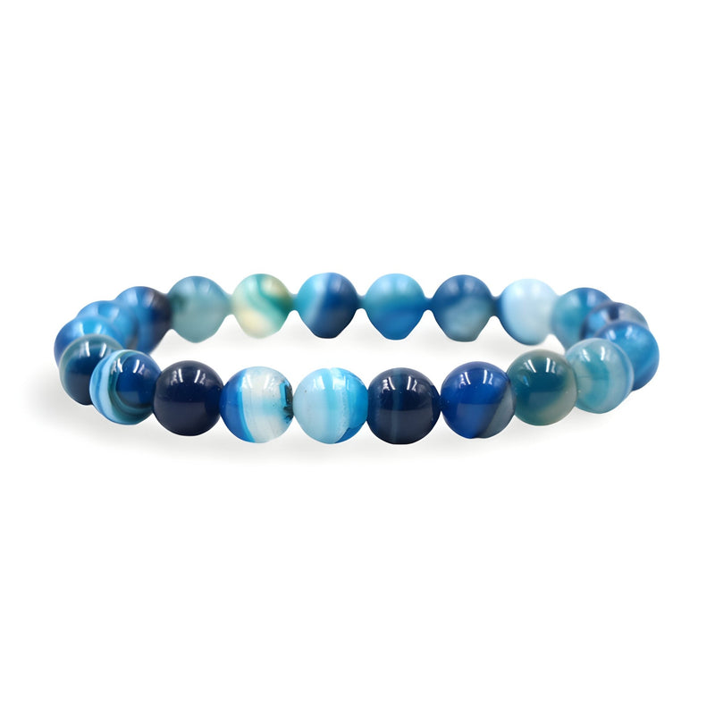 Bracelet mixte en perles d'agate bleu et turquoise aux reflets naturels brillants.