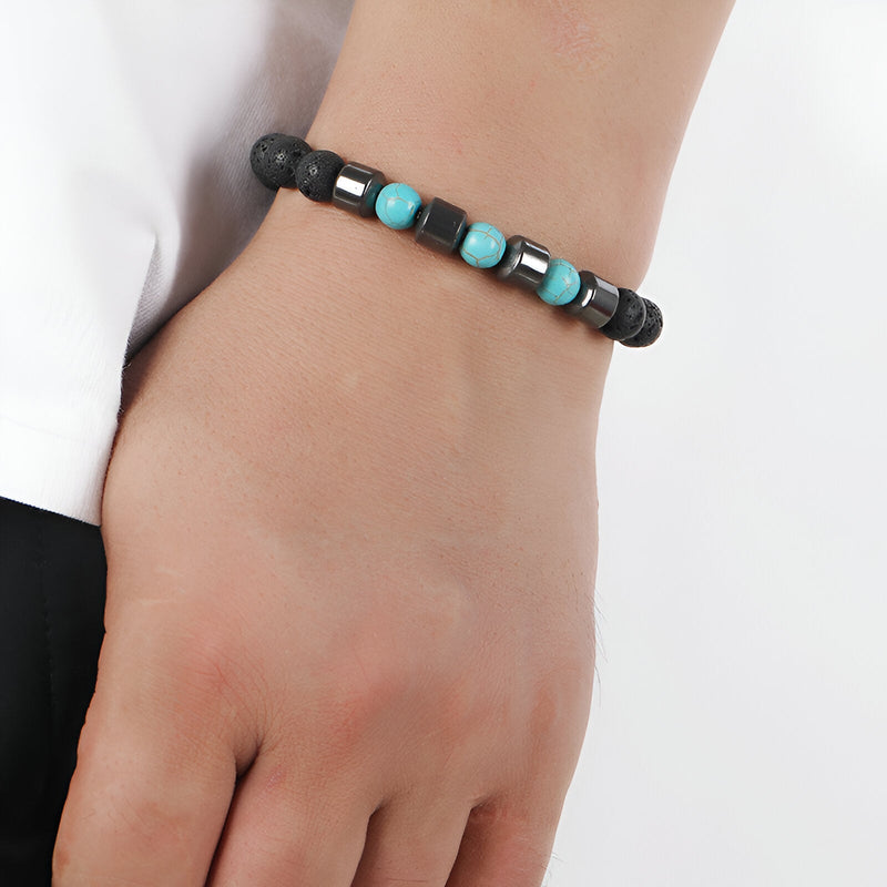 Pulsera de piedras volcánicas y turquesas para hombre, modelo Briar