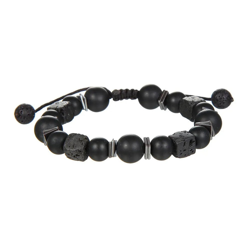 Bracelet en pierre volcaniques perles noires, ajustable, pour homme, modèle Tory - La Boutique du Bracelet