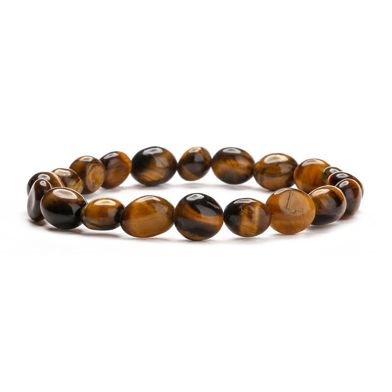 Bracelet en pierres naturelles d'œil de tigre rondes aux nuances brunes et noires, style asymétrique.