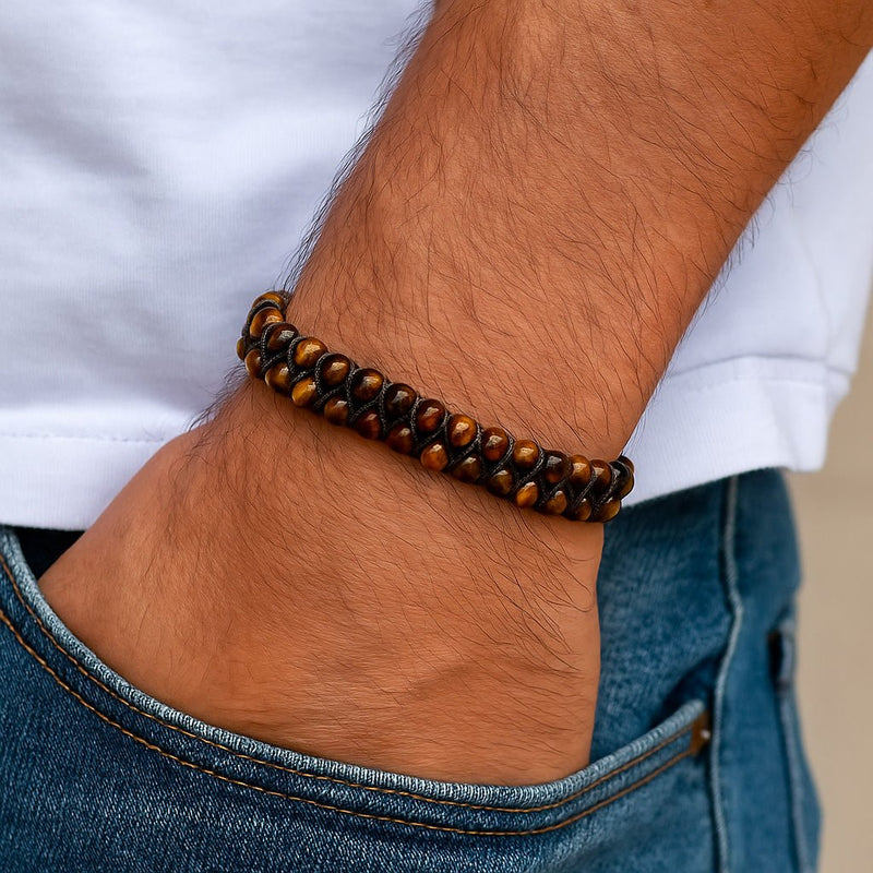 Pulsera de piedras naturales, doble vuelta, con cordón, modelo Tamal