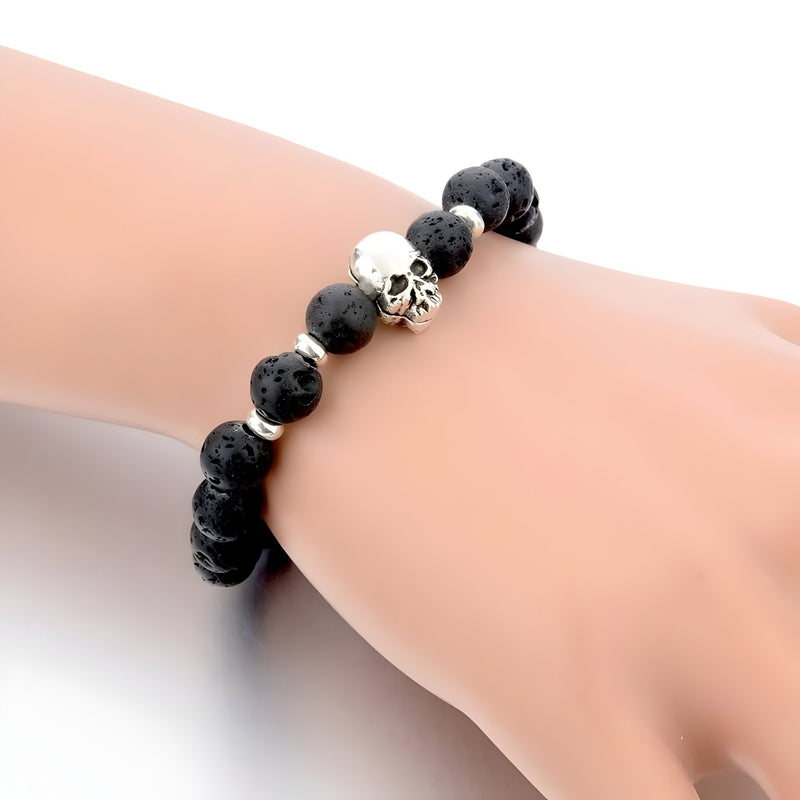 Pulsera de piedras naturales con calavera para hombre, modelo Ardi