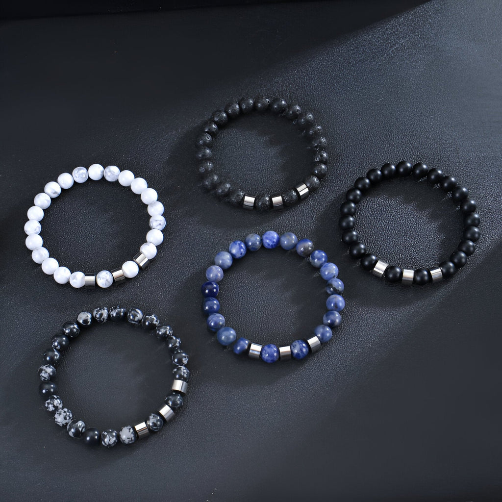Bracelet en pierres naturelles personnalisé, triple plaques, modèle Valen - La Boutique du Bracelet