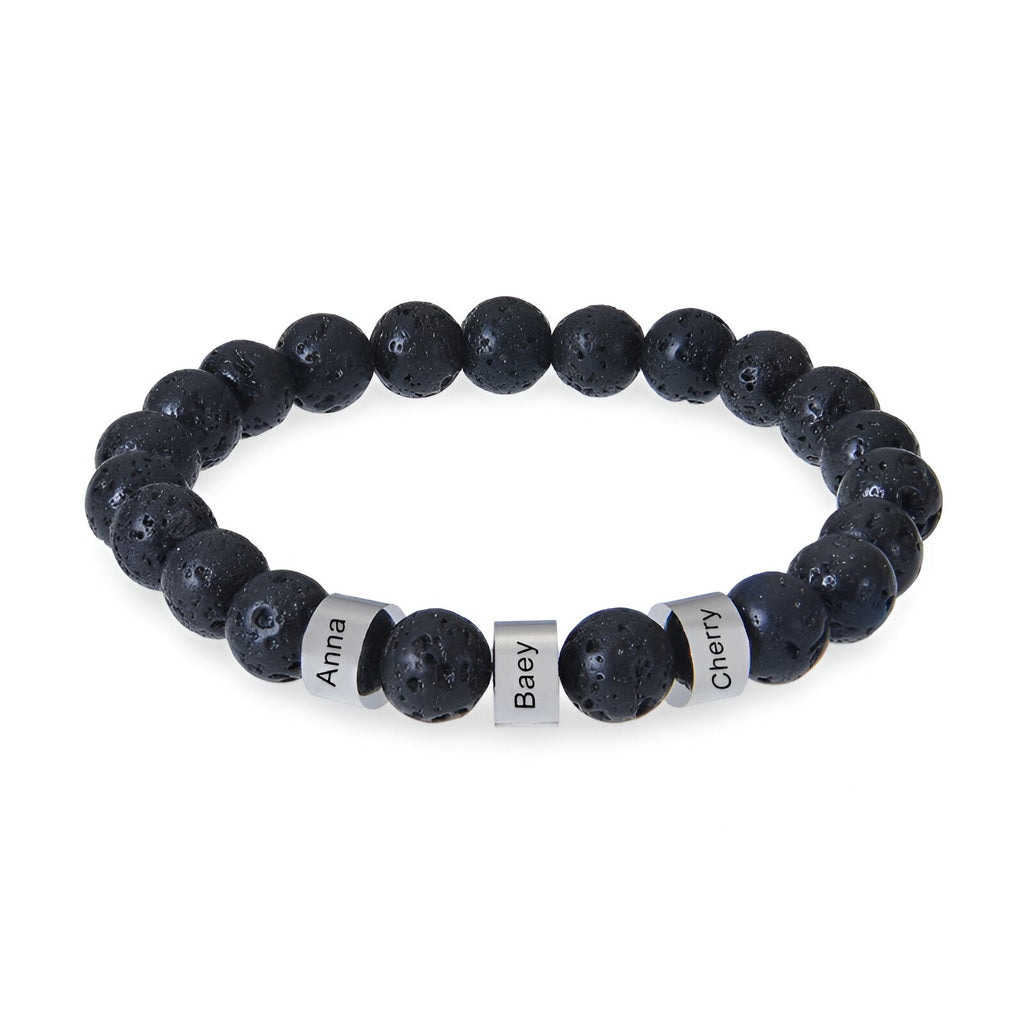 Bracelet en pierres naturelles personnalisé, triple plaques, modèle Valen - La Boutique du Bracelet