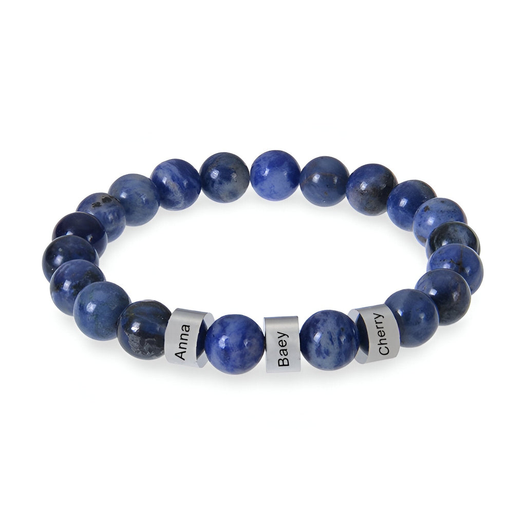 Bracelet en pierres naturelles personnalisé, triple plaques, modèle Valen - La Boutique du Bracelet