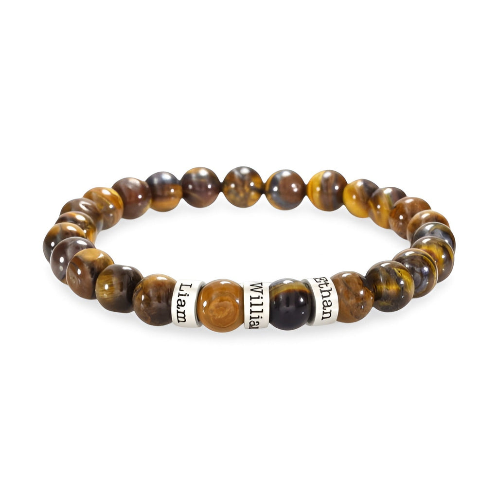 Bracelet en pierres naturelles personnalisé, triple plaques, modèle Valen - La Boutique du Bracelet