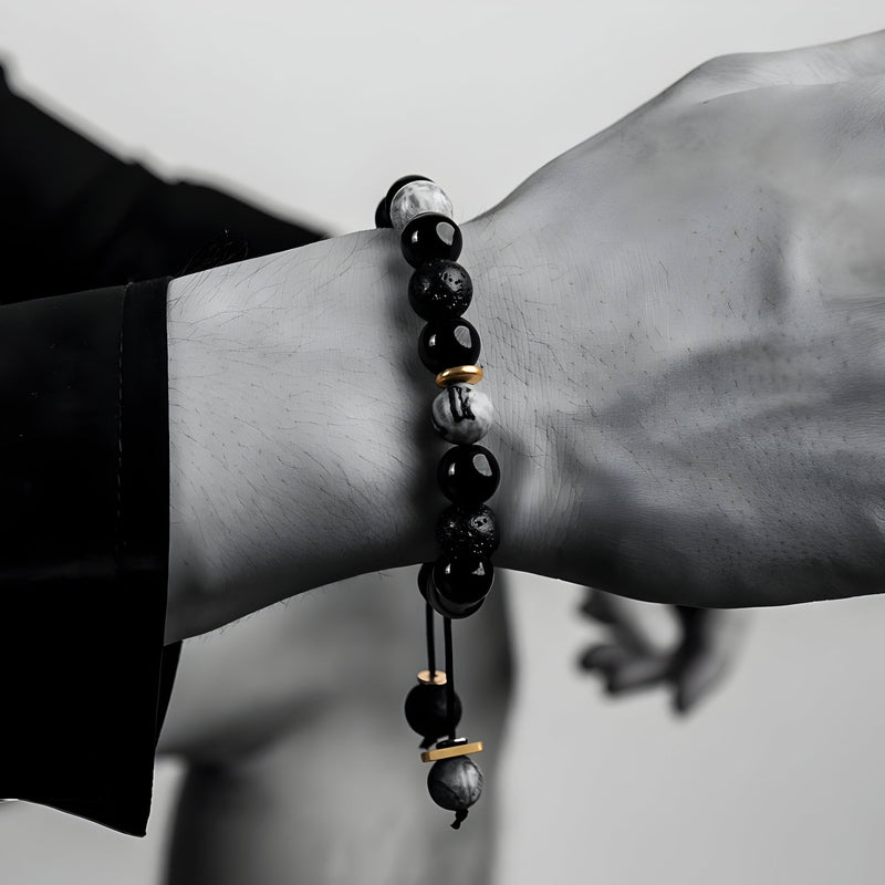Pulsera de piedras naturales, estilo volcánico, para hombre, modelo Télio