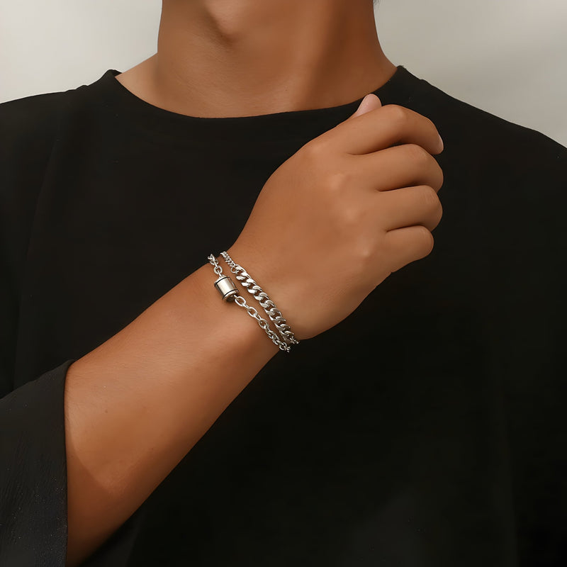 Pulsera de titanio, eslabón forzado y cubano, diseño cápsula, para hombre, modelo Clay