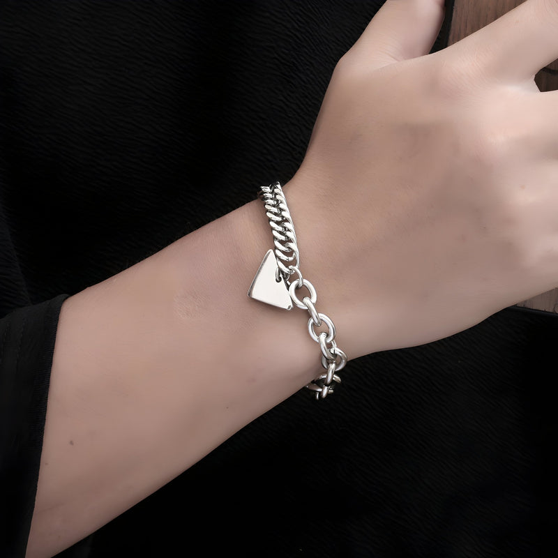 Pulsera de titanio, eslabón forzado y espiga, placa triangular, para hombre, modelo Isac