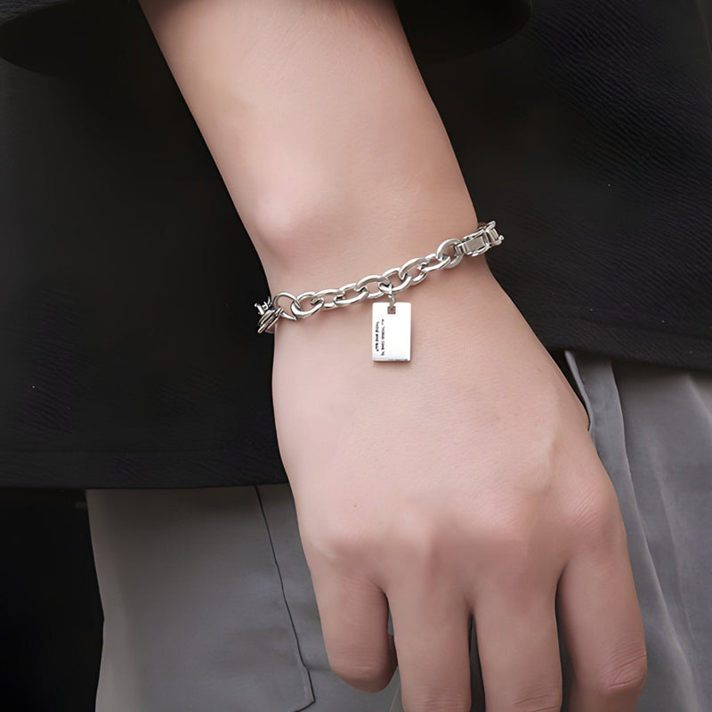 Pulsera de titanio, placa con cita, para hombre, modelo Toby