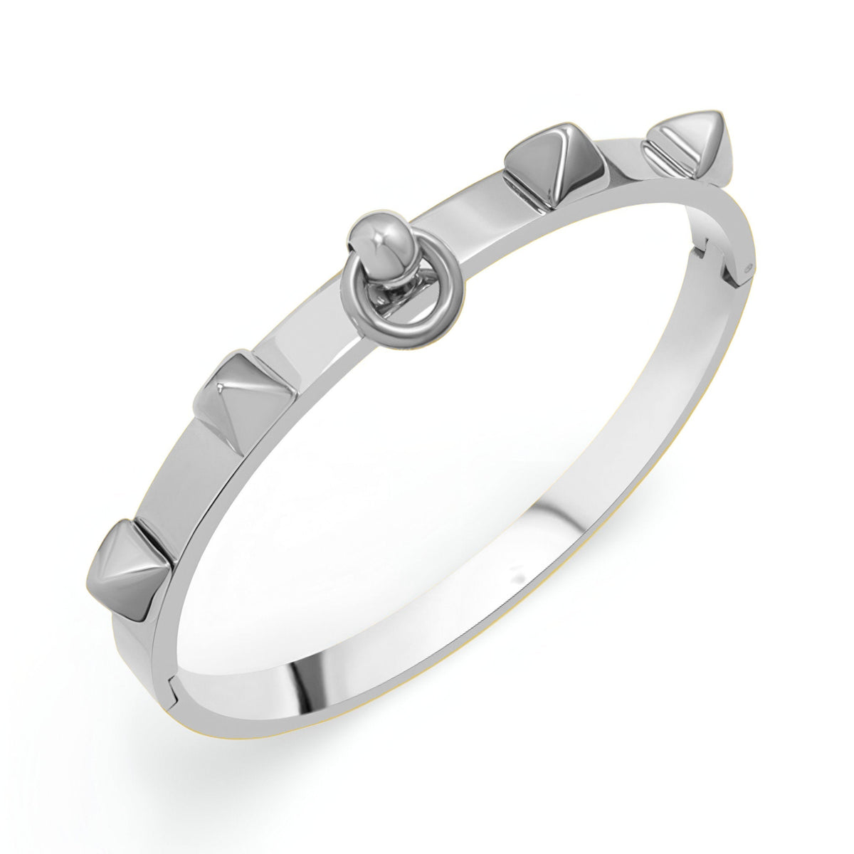 Bracelet rigide en titane argenté avec détails à piques géométriques modèle Louise.