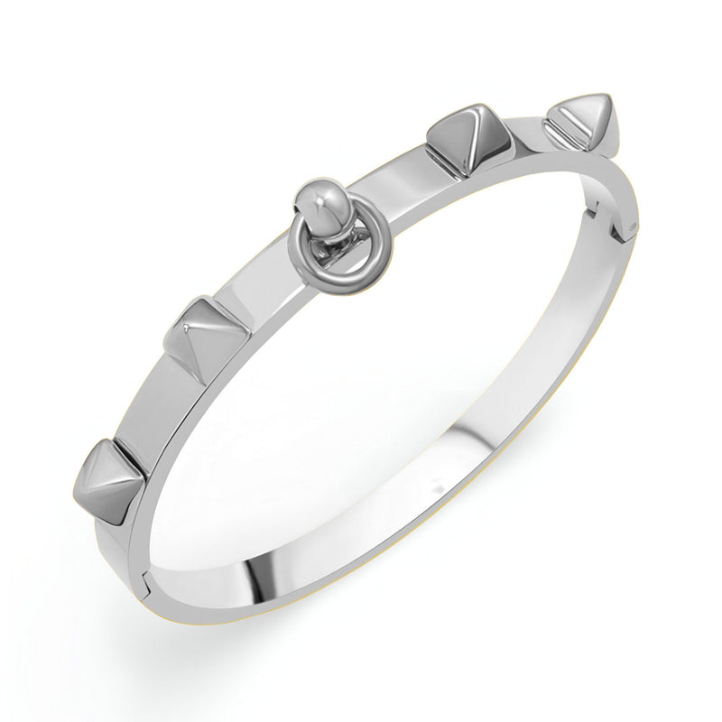 Bracelet rigide en titane argenté avec détails à piques géométriques modèle Louise.