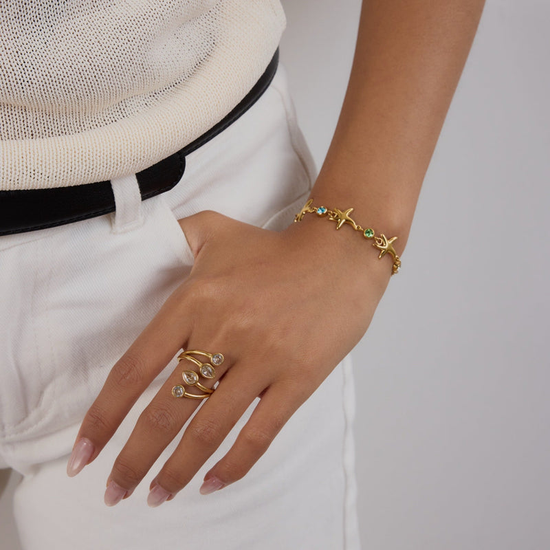 Bracelet étoile de mer et zircons, en acier inoxydable, été, pour femme, modèle Nérime - La Boutique du Bracelet
