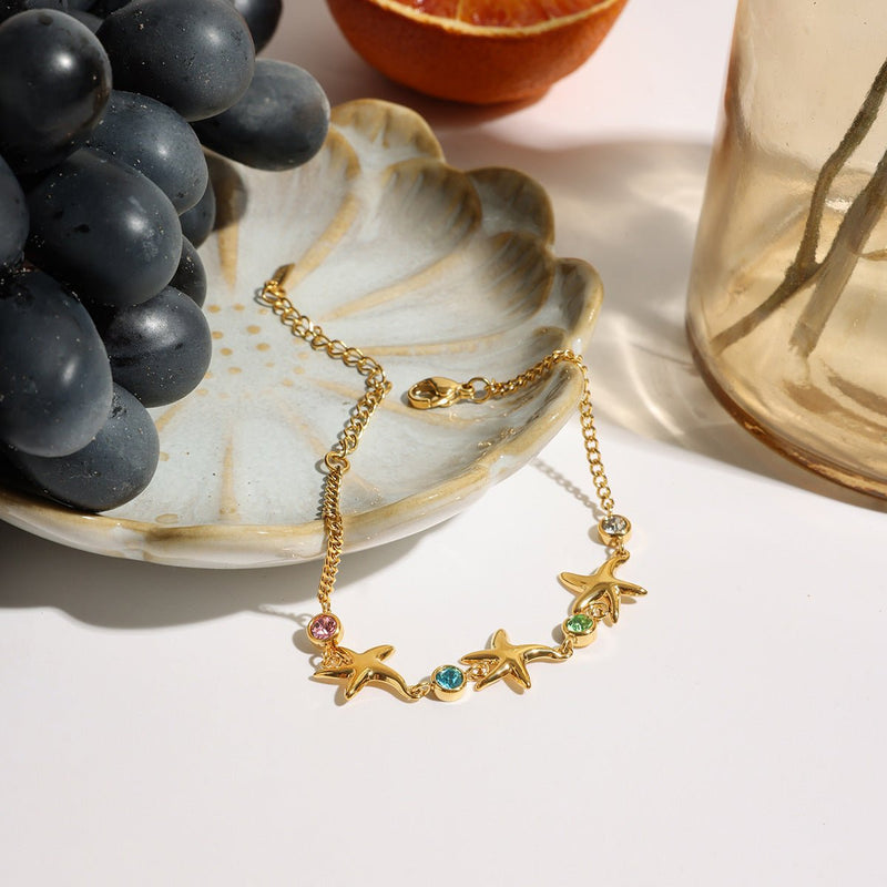 Bracelet étoile de mer et zircons, en acier inoxydable, été, pour femme, modèle Nérime - La Boutique du Bracelet
