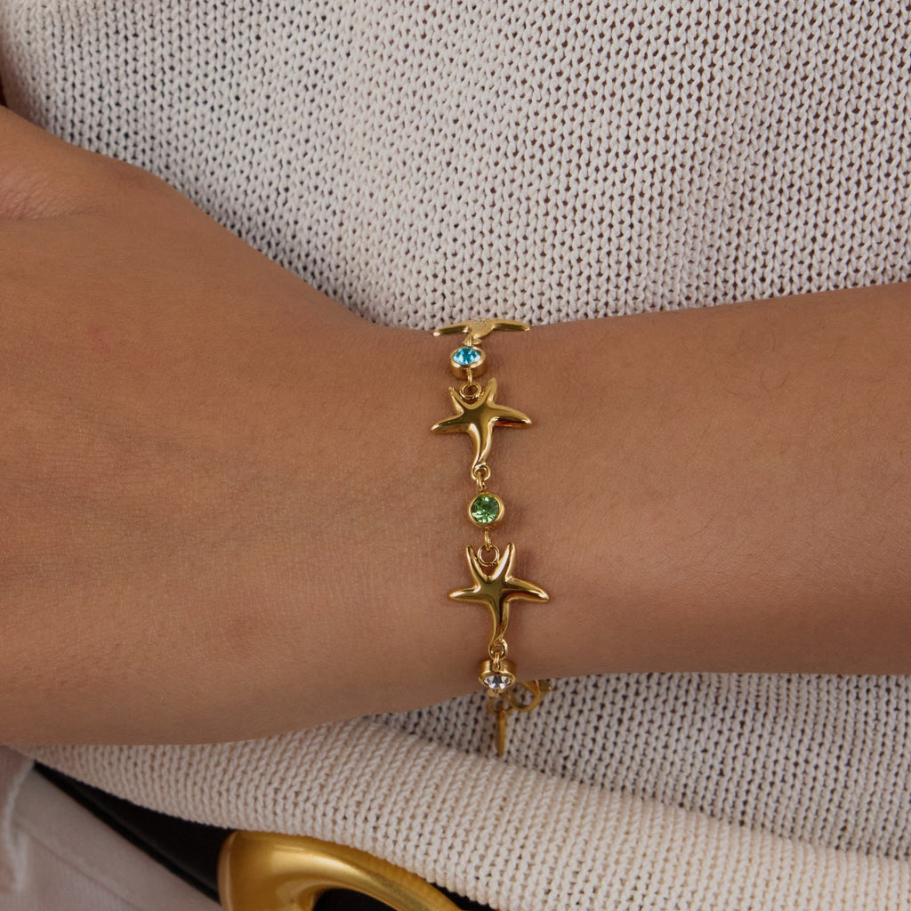 Bracelet étoile de mer et zircons, en acier inoxydable, été, pour femme, modèle Nérime - La Boutique du Bracelet