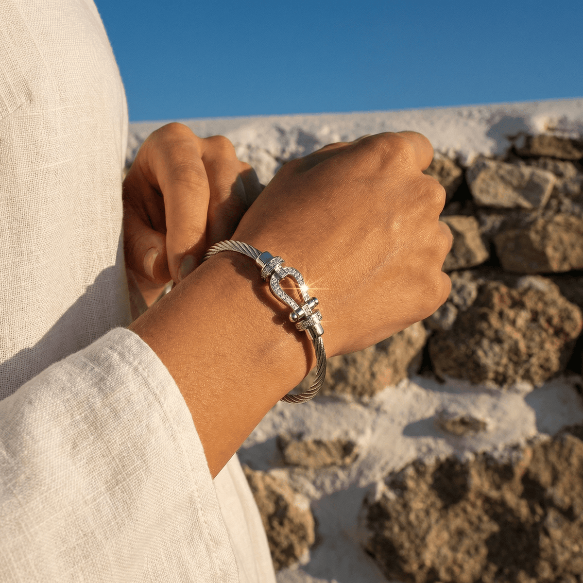 Hufeisen-Armband, Edelstahlkordel, für Damen, Modell Annabelle