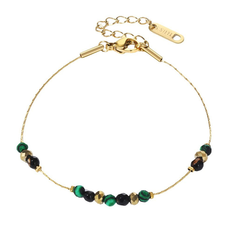 Pulsera fina de acero inoxidable dorado, con perlas acrílicas verdes y negras, joya ajustable para mujer, modelo Ushane