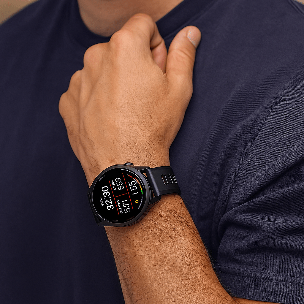 Bracelet Garmin silicone noir à fixation rapide avec perforations pour montre Forerunner, design léger et sportif.