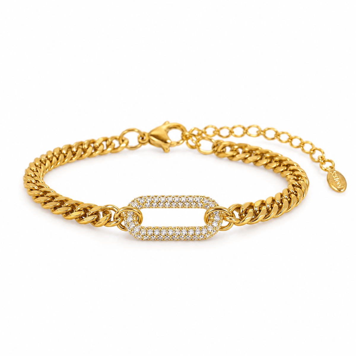 Bracelet Cindelle or et blanc posé de face sur fond blanc