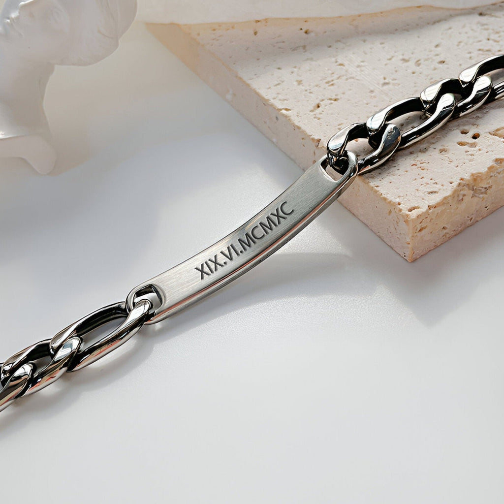 Bracelet gourmette personnalisée, en acier inoxydable, maille cubaine, mixte, modèle Quinn - La Boutique du Bracelet