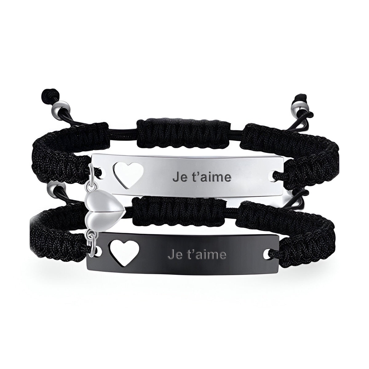 Bracelet Couple Personnalisable Gravé - Gourmette En Acier Inoxydable Argenté Pour Lui Et Elle, Réglable