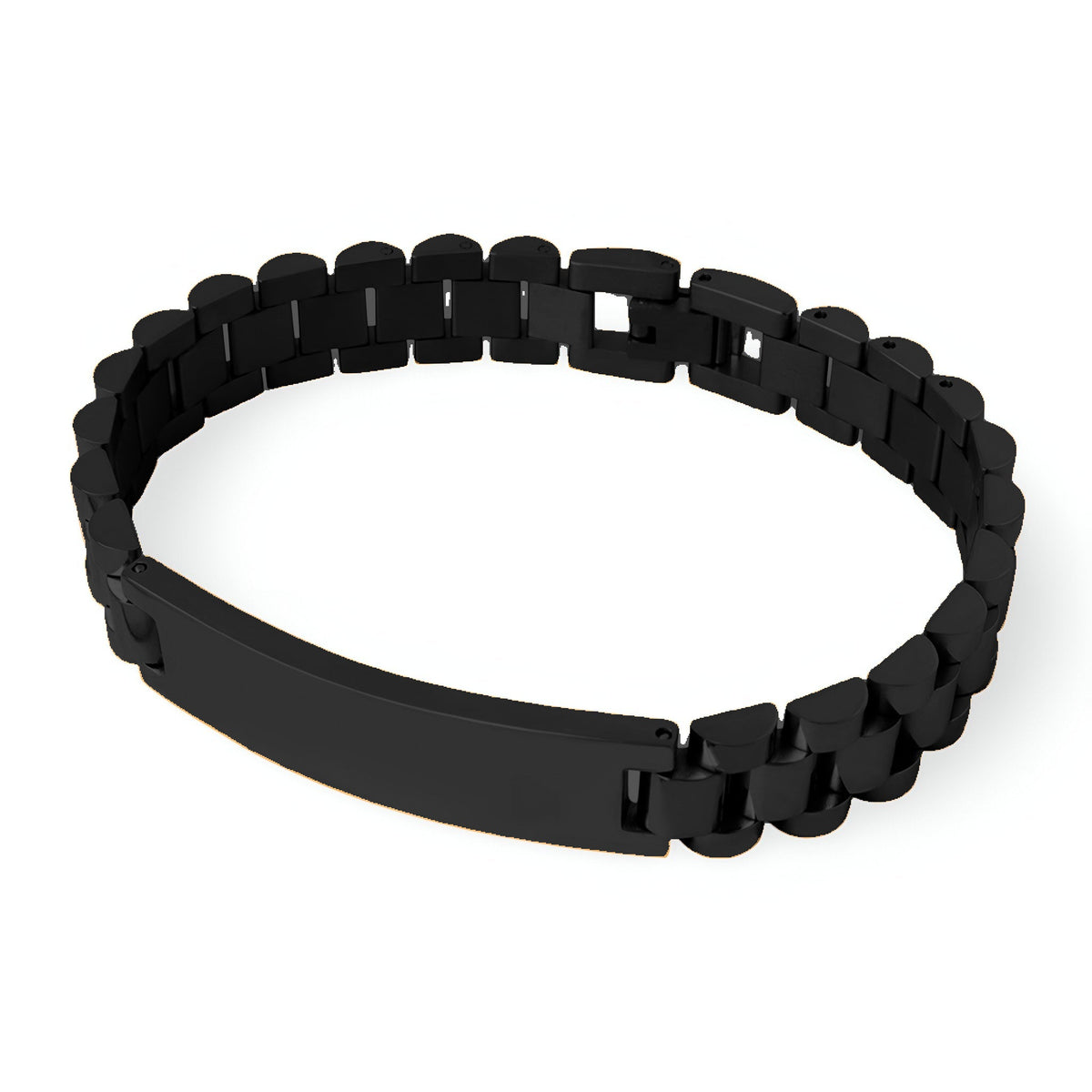 Bracelet gourmette noir en titane plaqué or style montre, modèle Léna, maillons larges.