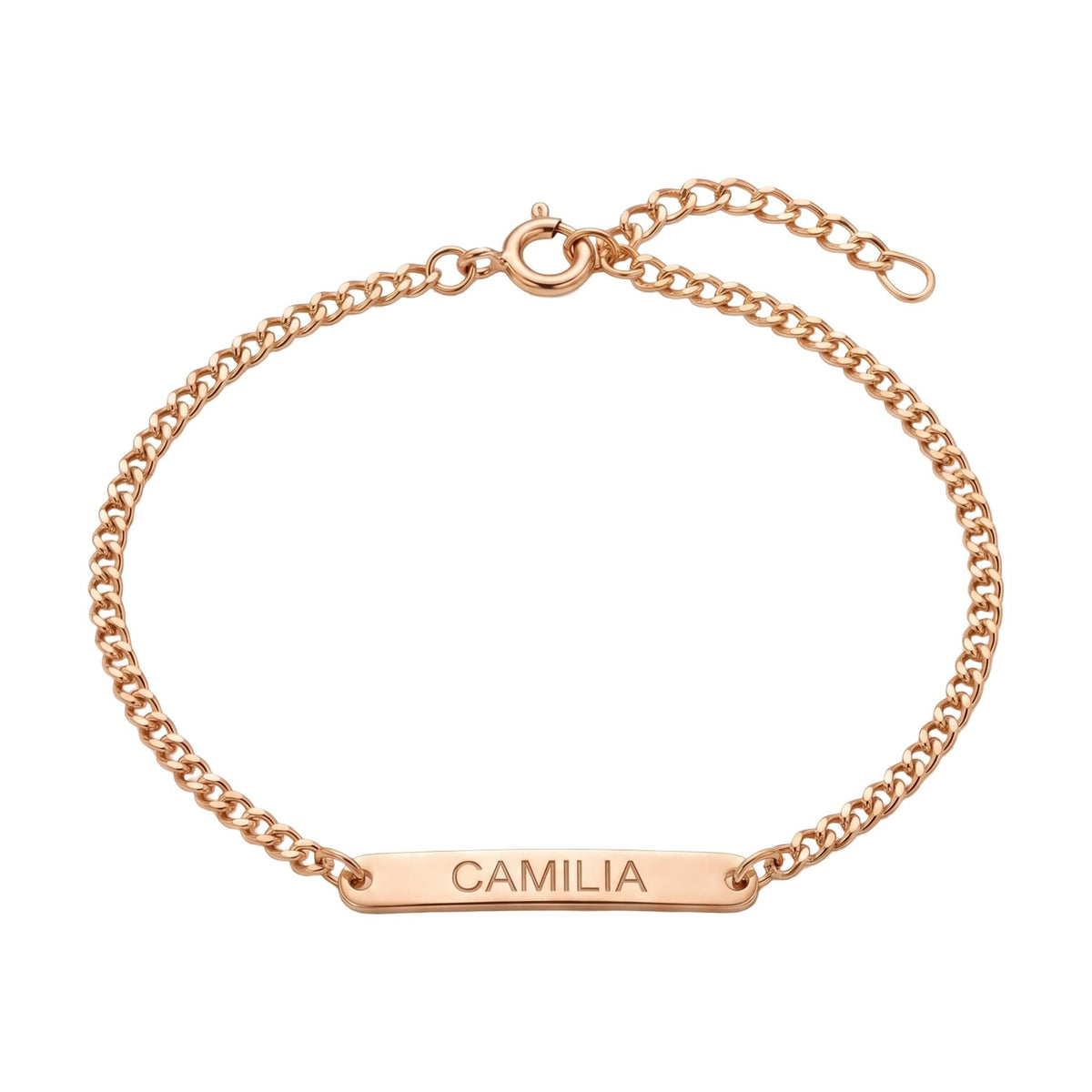 Personalisierbares Armband aus Edelstahl, feines kubanisches Gliederarmband, gravierbare Platte, Modell Camilia