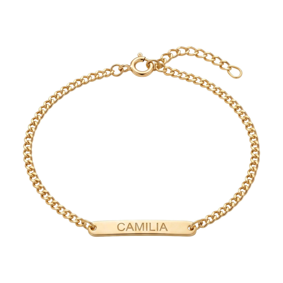 Personalisierbares Armband aus Edelstahl, feines kubanisches Gliederarmband, gravierbare Platte, Modell Camilia