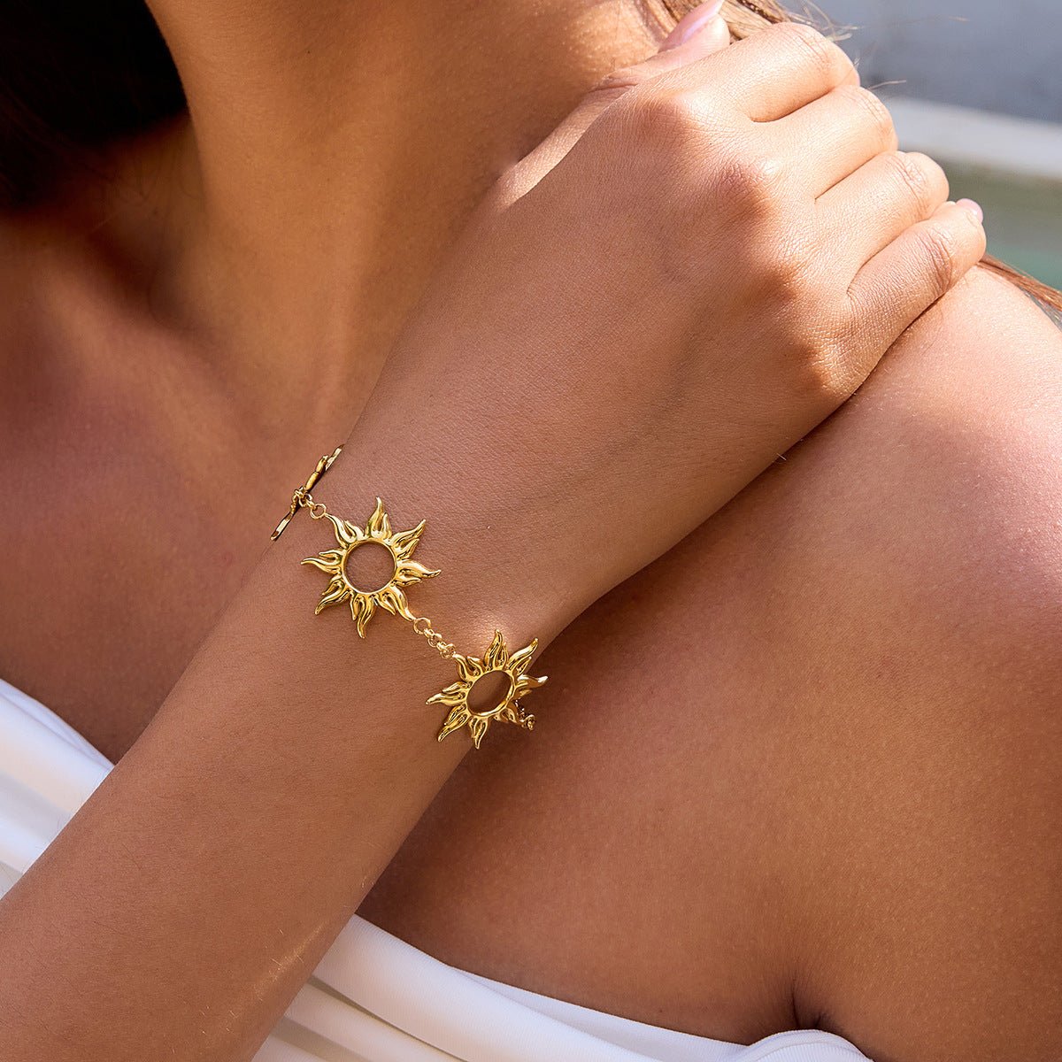 Bracelet grand soleil, en acier inoxydable, été, pour femme, modèle Evelina - La Boutique du Bracelet