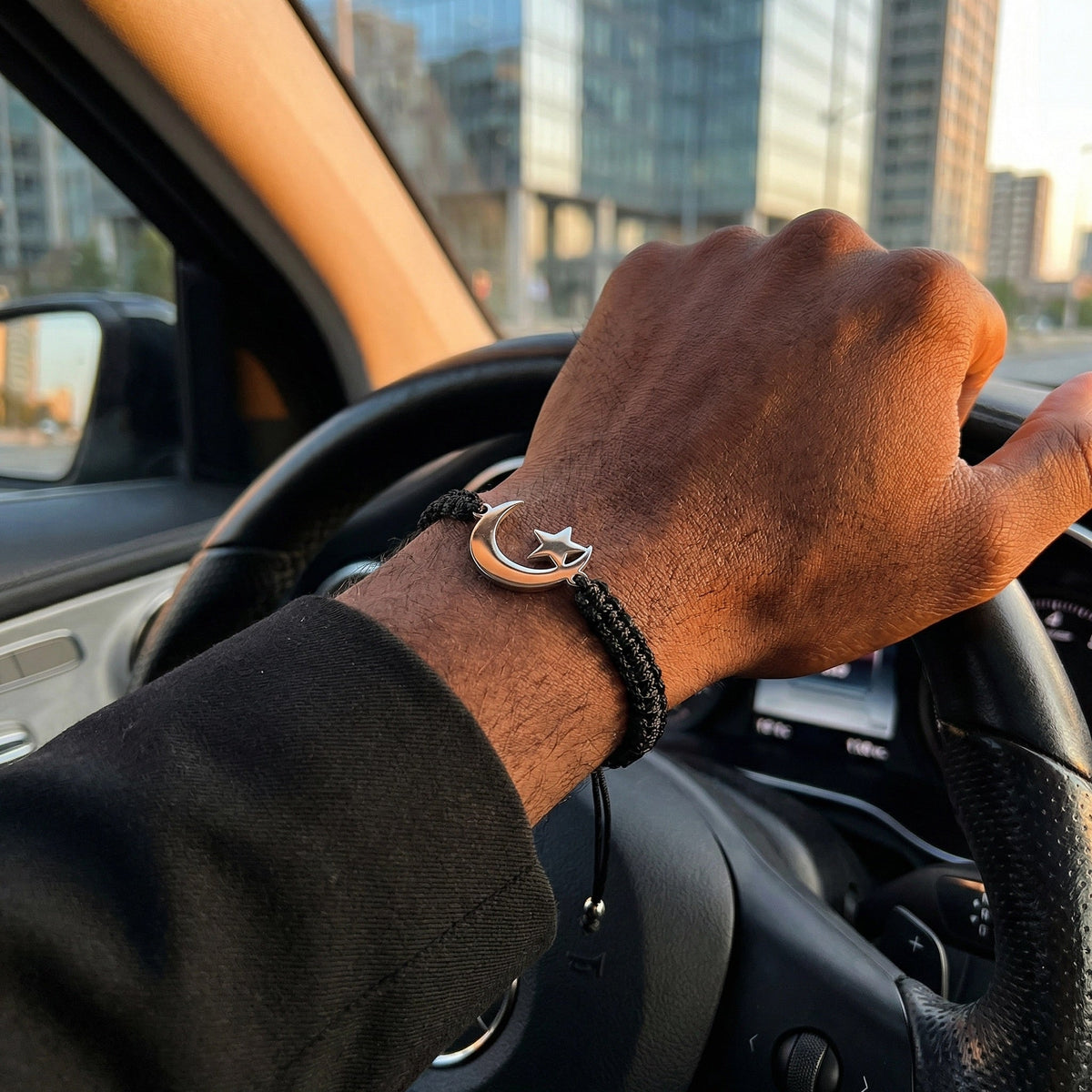 Hilal-armbånd i rustfrit stål og nylon, slidstærkt flettet bånd, elegant tros-symbol, model Eman