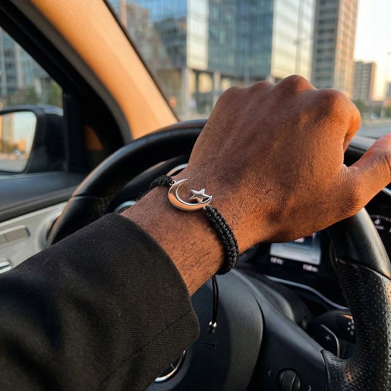 Bracelet Hilal en Acier Inoxydable et Nylon, Lien Tressé Résistant, Symbole de Foi Élégant, modèle Eman