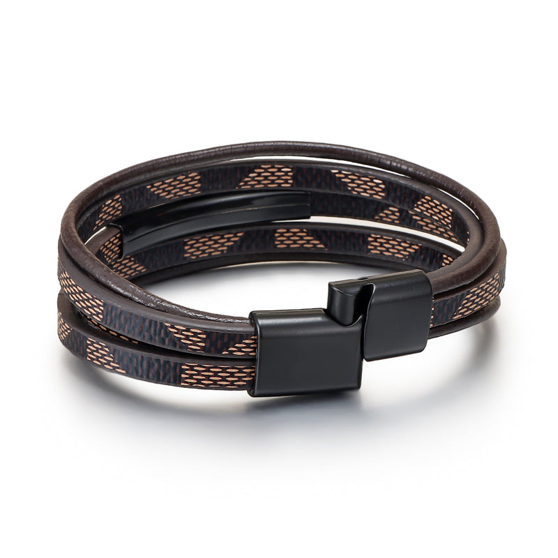 Men's braided leather bracelet, black magnetic clasp, masculine wrist jewelry, men's fashion accessory, personalized multi-strand bracelet, model Xym