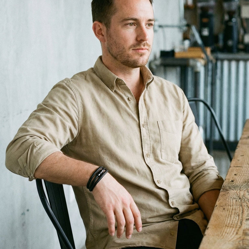 Bracciale da uomo in pelle a più fili, bracciale intrecciato doppio giro con chiusura magnetica in acciaio inossidabile, modello Joe