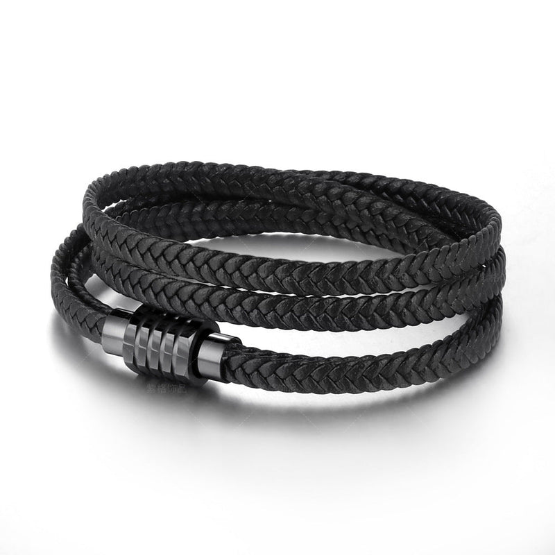 Bracciale da uomo in pelle a più fili, bracciale intrecciato doppio giro con chiusura magnetica in acciaio inossidabile, modello Joe