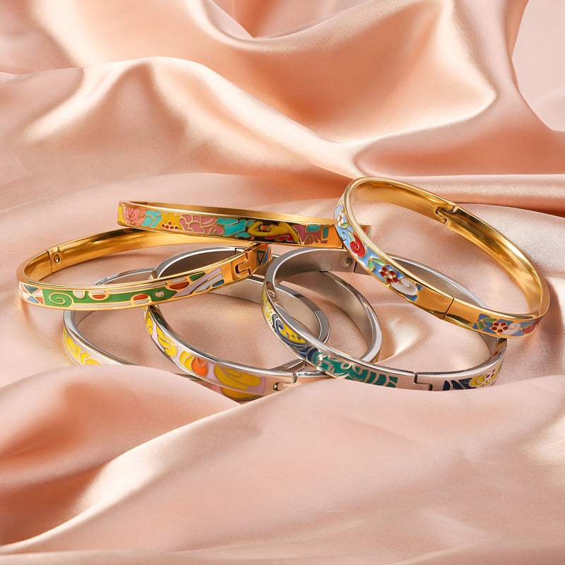 Brazalete rígido esmaltado con colores y diseños distintivos, para mujer, modelo Sierra