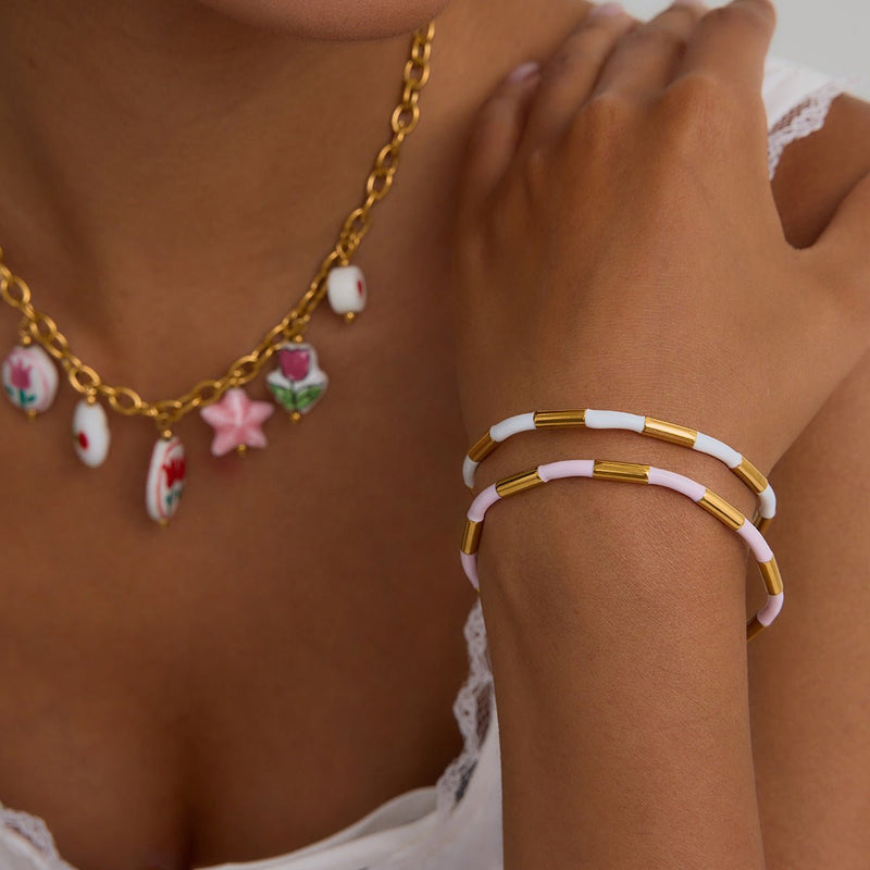 Brazalete rígido, bicolor alternado, de acero inoxidable, para mujer, modelo Oceara
