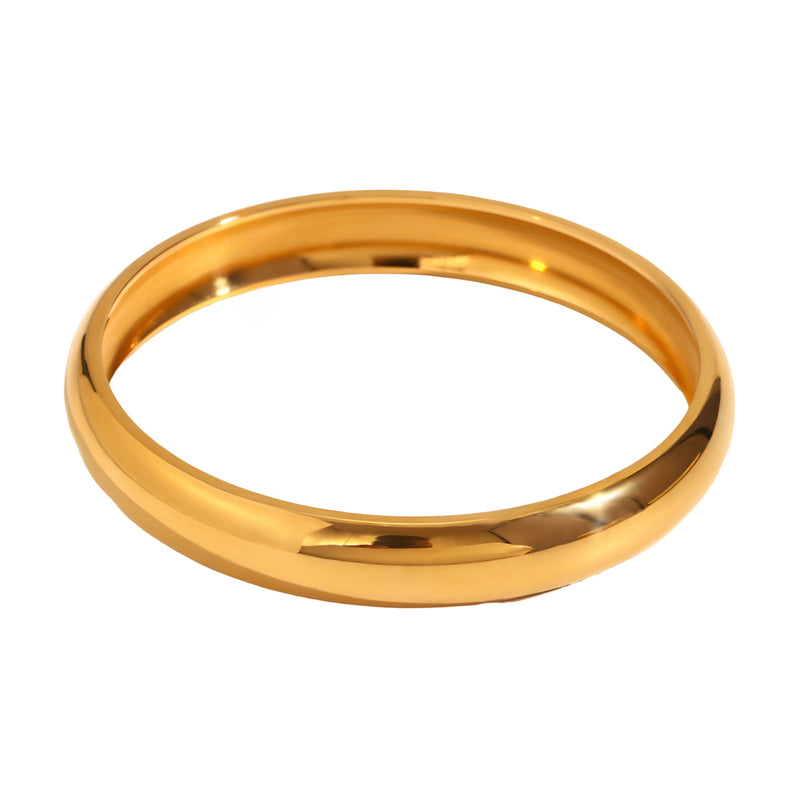 Bracelet jonc en acier inoxydable finition dorée, design lisse et épuré.