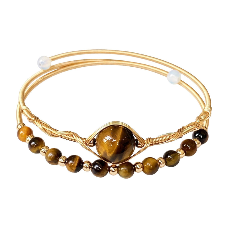 Bracelet jonc double rang, pierre naturelle véritable, plaqué or 18 carats, bijou élégant pour femme, modèle Stivine