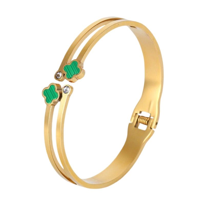 Bracelet jonc double trèfle à 4 feuilles scintillant, en titane, ajustable, pour femme, modèle Firnelle - La Boutique du Bracelet