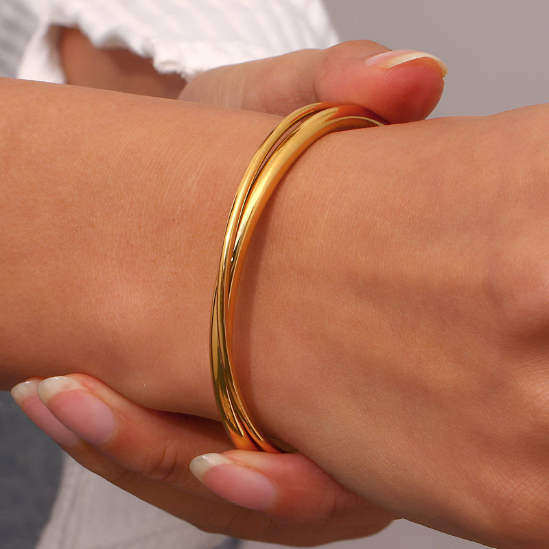 Brazalete jonc, dúo trenzado, en acero inoxidable modelo Lia