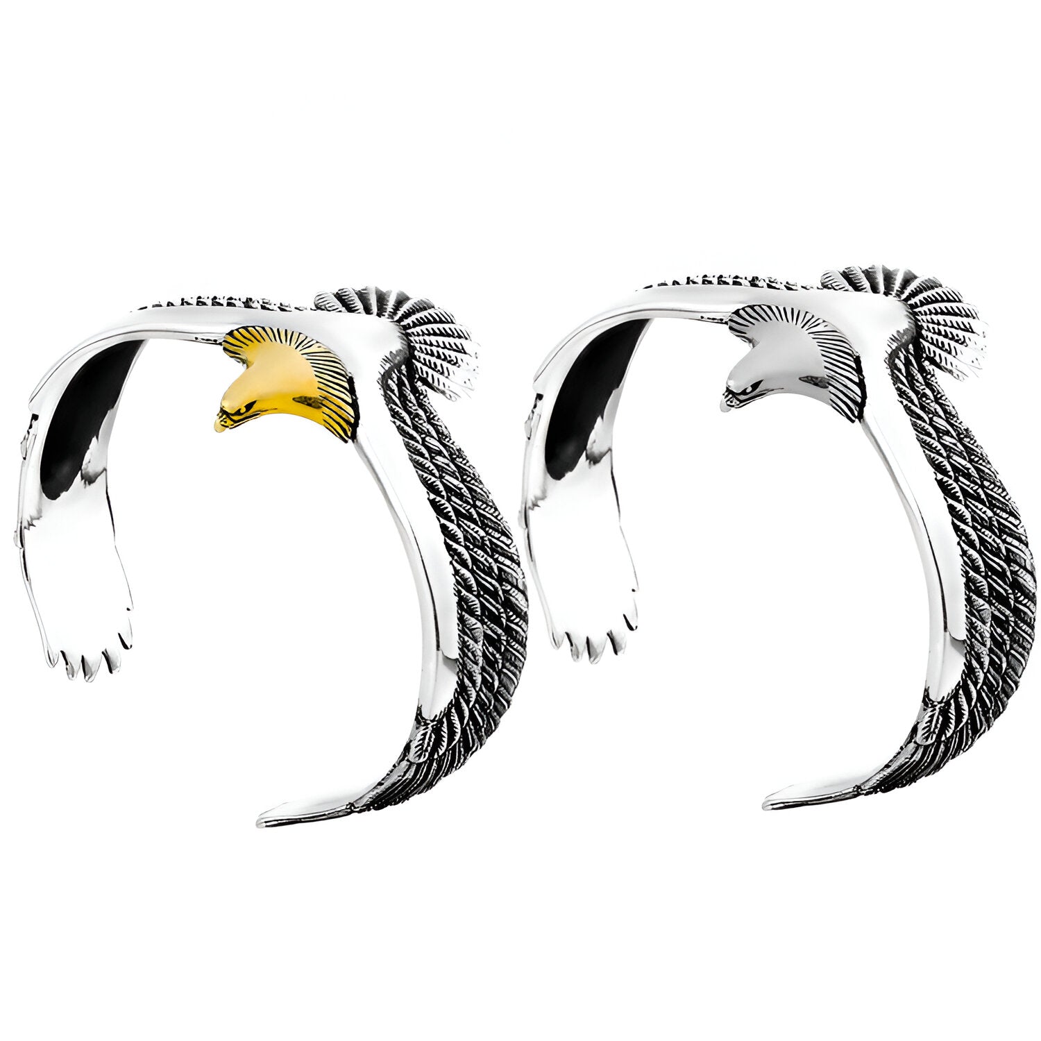 Bracelet jonc en titane forme aigle, finition argent et or, pour homme élégant et moderne.