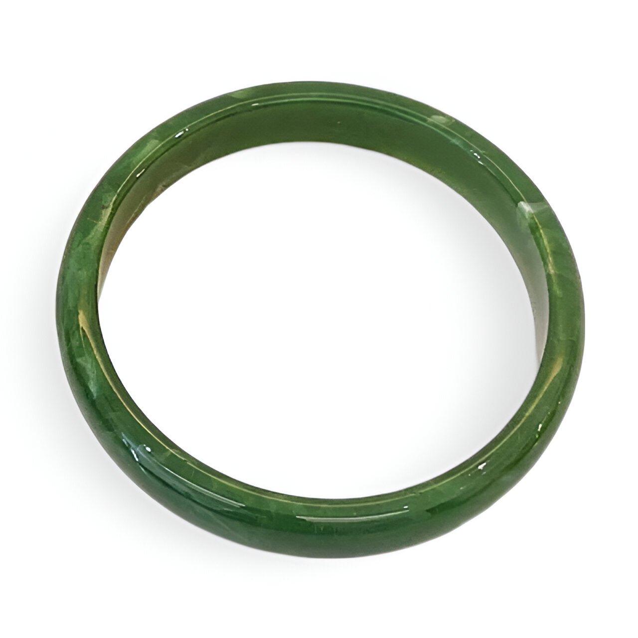 Bracelet jonc en résine vert foncé, surface lisse et brillante, design simple et élégant.