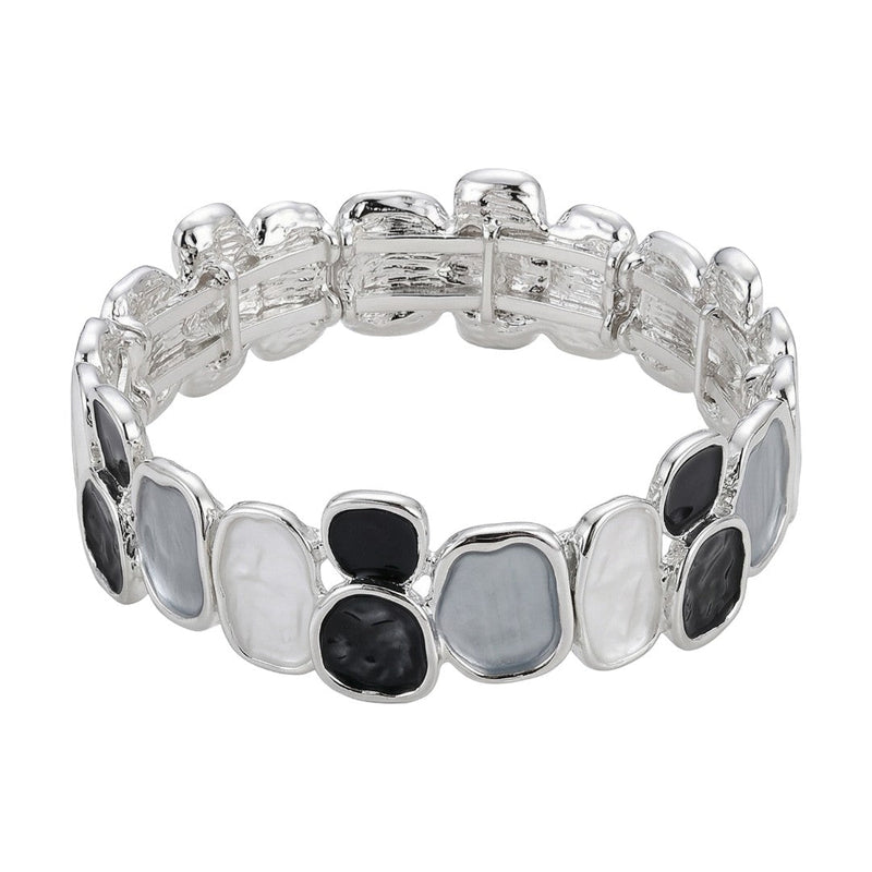 Bracelet jonc extensible émail multicolore, bracelet large en acier argenté, bijou coloré tendance, modèle Roka