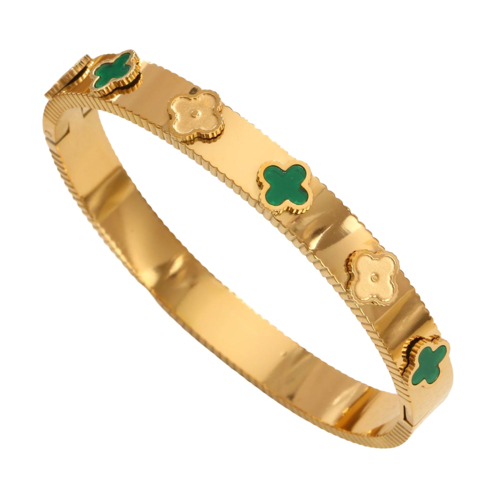 Bracelet jonc fermé trèfle à 4 feuilles, en titane, pour femme, modèle Grina - La Boutique du Bracelet